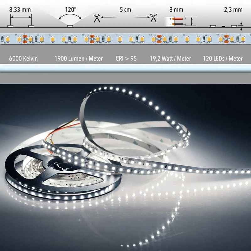 5m LED-Strip 19, 2 W/m Kaltweiß IP20