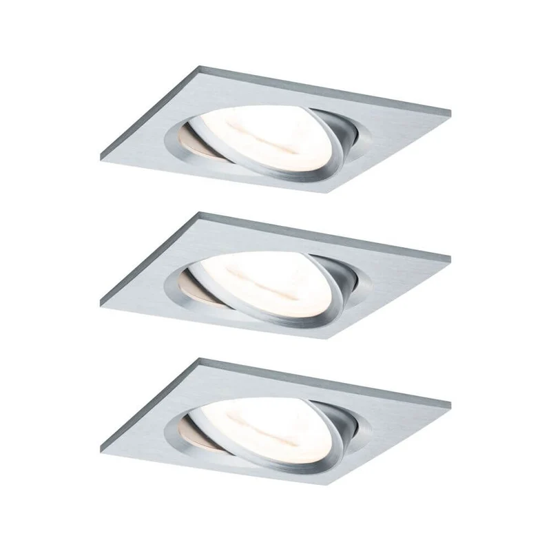3er-Set Einbauleuchte LED Nova eckig 3-Stufen Dimmbar Alu-Gedreht
