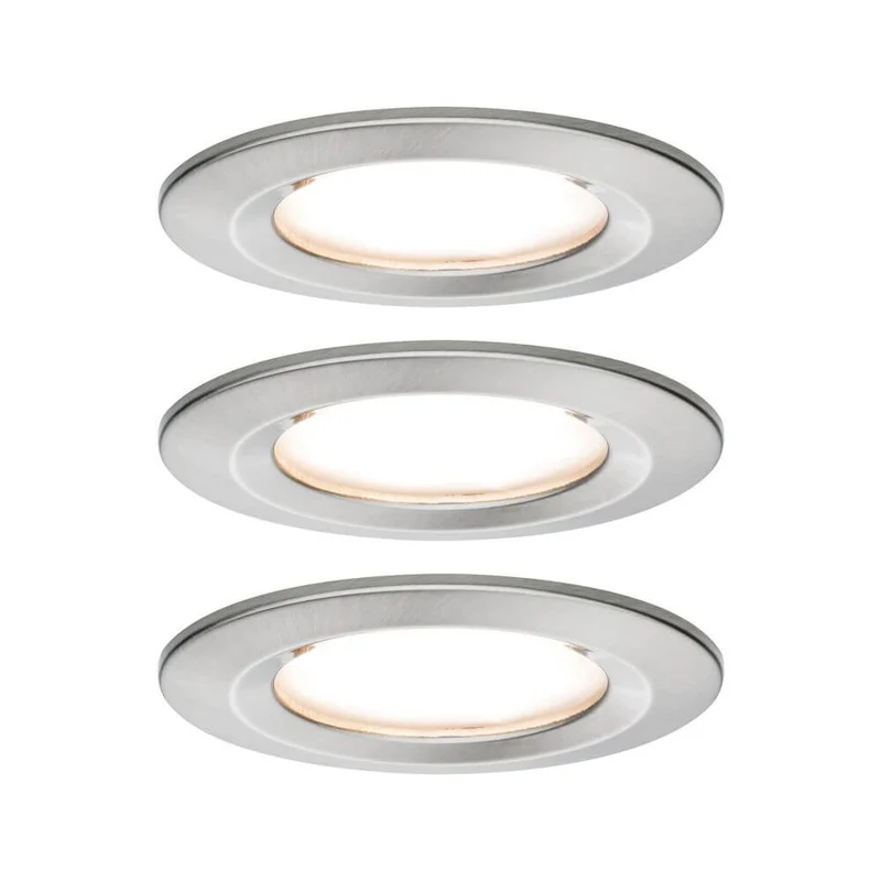 3er-Set Einbaulampe LED Nova rund 3-Stufen Dimmbar Eisen-Gebürstet