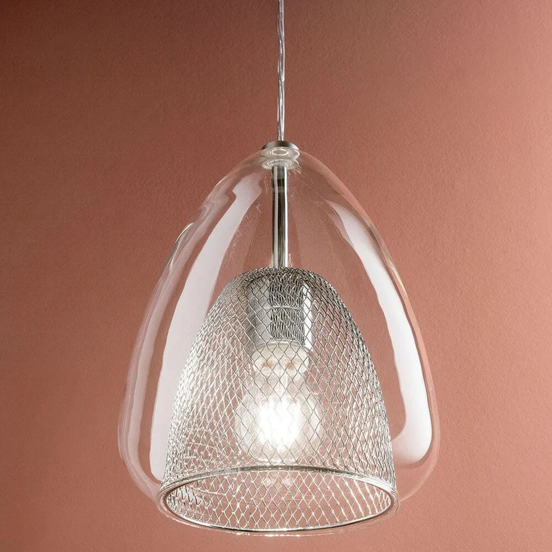 Britton Glas-Pendellampe mit Metall-Gitter
