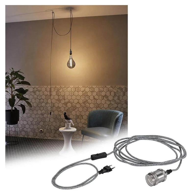 Neordic Pendelleuchte Eldar Grau, Nickel Dimmbar inkl. Stecker