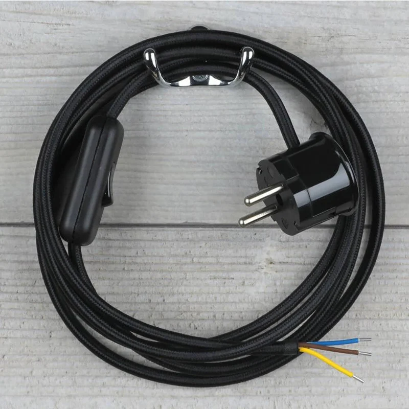 s.luce Anschlusskabel Textilmantel 3 x 0,75 mm² mit Schalter und Stecker