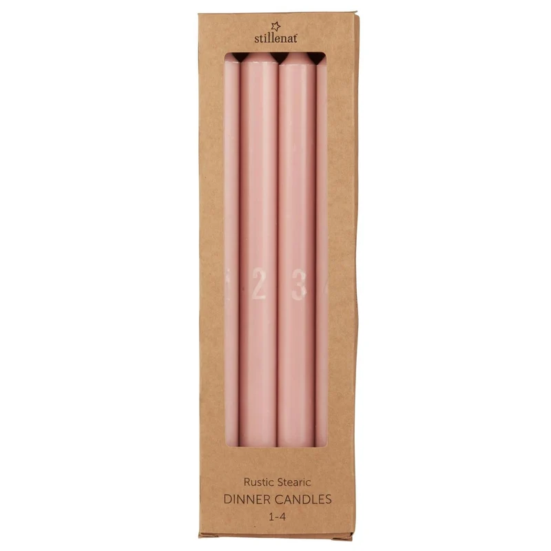 Adventsljus rosa malva med 4 kronljus, präglade siffror 1-4