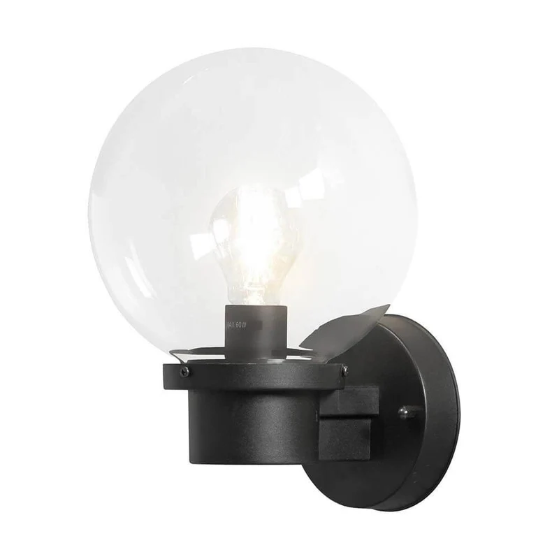 Nemi Außen-Wandleuchte mit Dämmerungsschalter Schwarz, klares Glas
