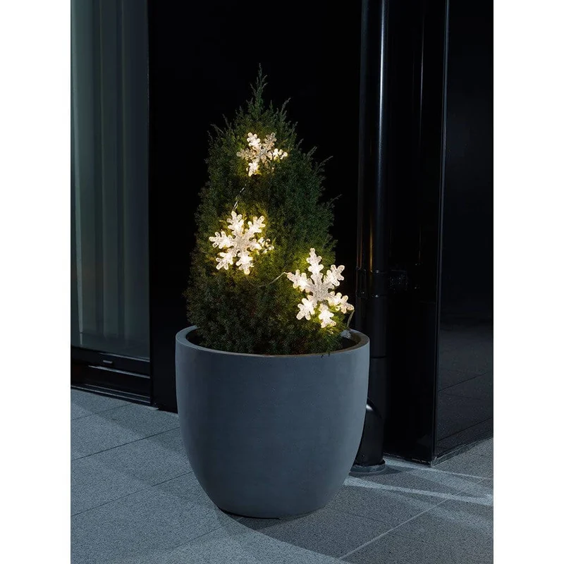 LED Lichtervorhang 3 Schneeflocken Warmweiß batteriebetrieben IP44