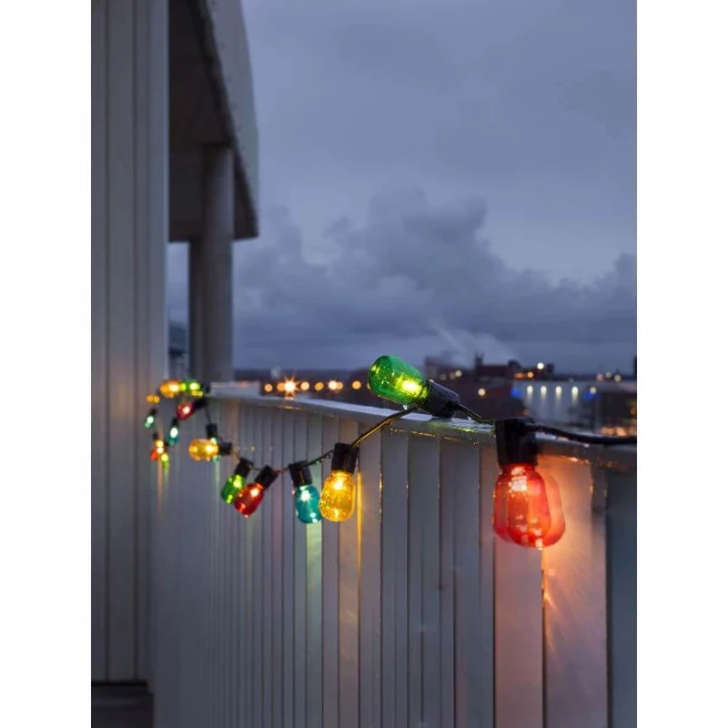 LED Biergartenkette bunt 20 bunte Birnen 40 Warmweiße Dioden 6V IP44