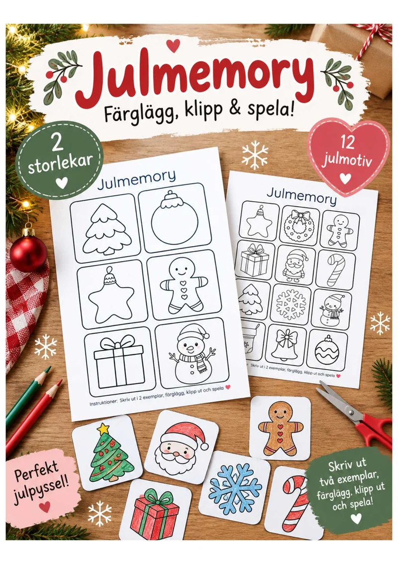 Julmemory att färglägga – 2 storlekar