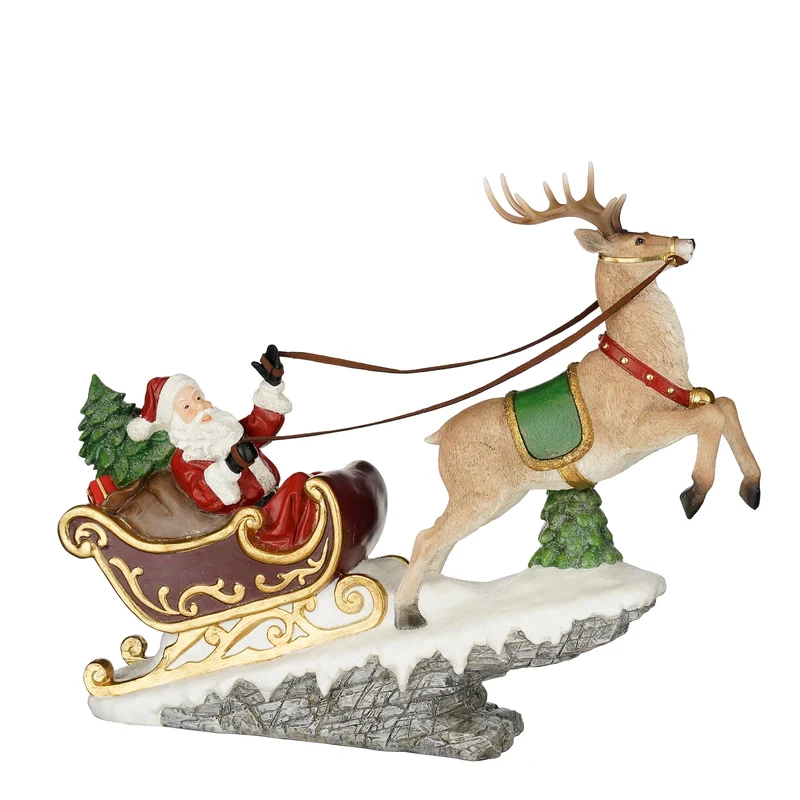 Jultomte med släde och renar 53 cm lång