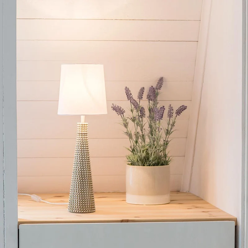 Tischleuchte Lofty Slim mit Stoffschirm Weiß