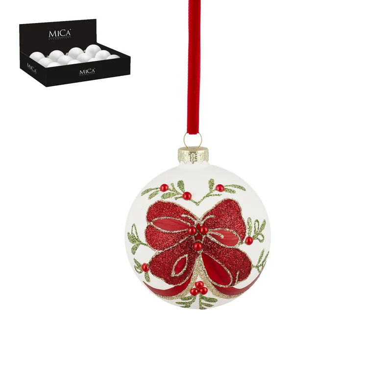 Julgranskula med röd rosett och bärgrenar 8 cm i diameter