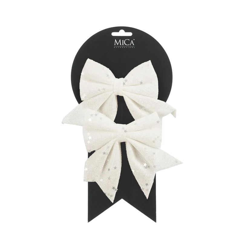 Vita rosetter med glitter 12 cm breda 2-pack
