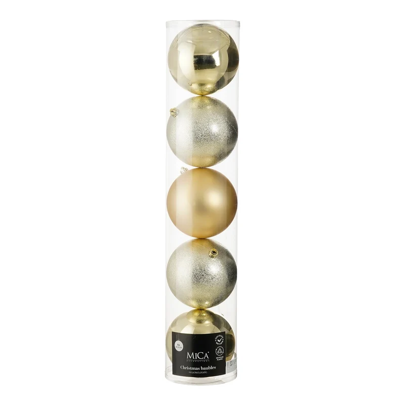 5 Store julekugler champagne mix 20 cm i dia