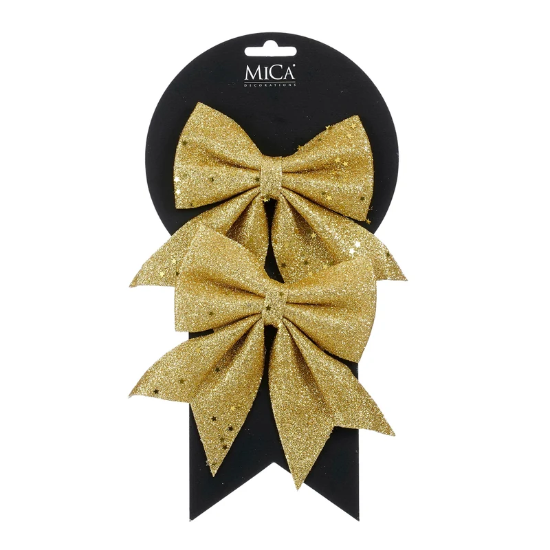 Sløjfer guldfarvet glitter 12 cm brede 2-pak