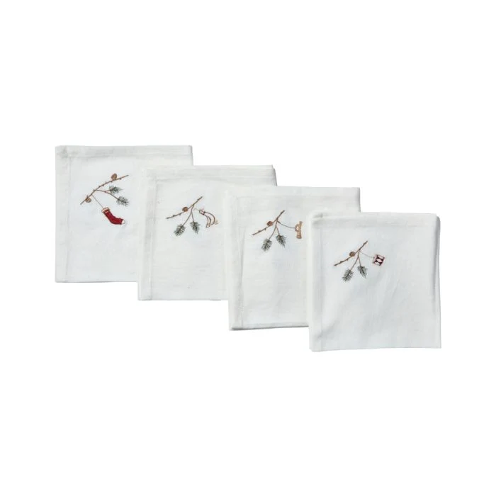 Tygservetter jul 4-pack vit
