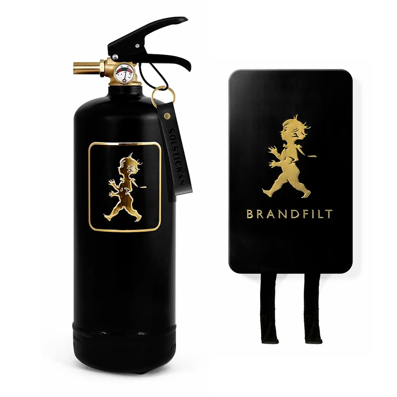 Paket Solstickan brandsläckare & brandfilt svart/guld