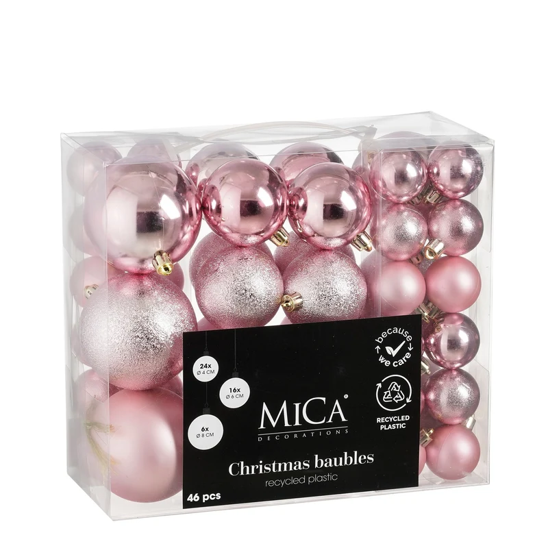 Ljusrosa julkulor i plast 46-pack