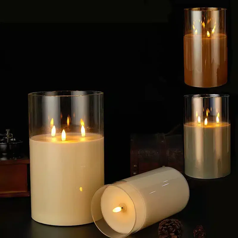 LED-Stearinljus med 3 lågor - 1 st. - Ø15 x 25 cm - Guld, Grå eller Vit