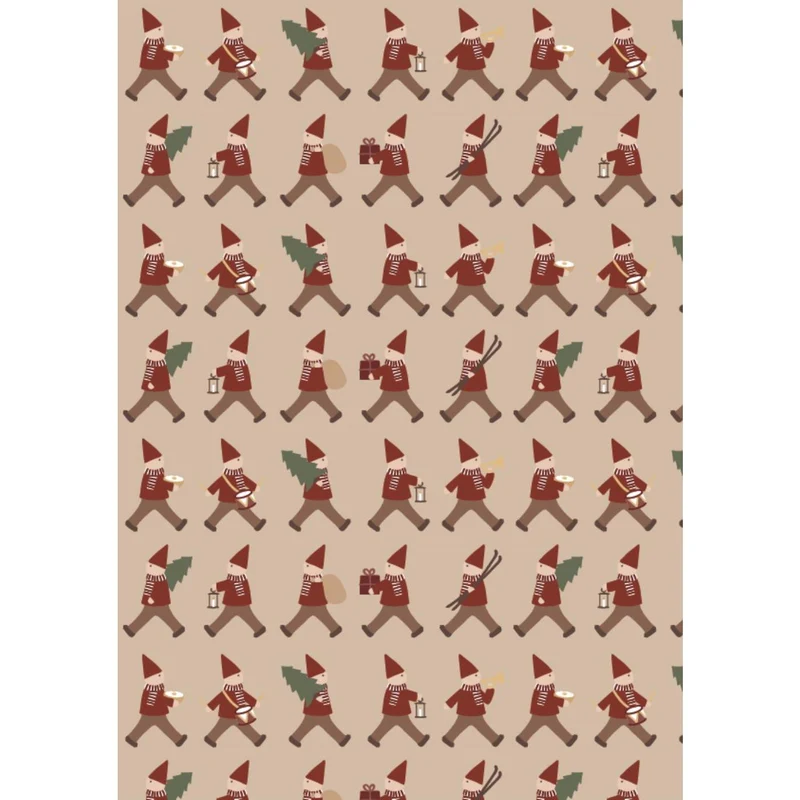 Julklappspapper med marscherande tomtar