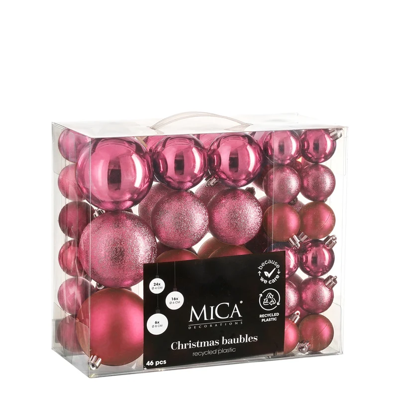 Julgranskulor i plast fuchsia 46-pack