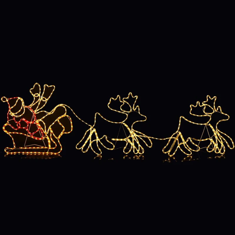 Tomtenisse, Renar och Släde - 230 cm med LED-lampor -