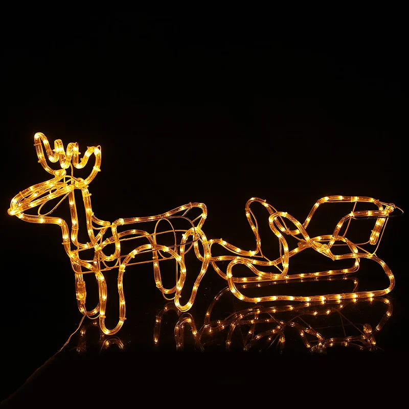 Ren och släde - 120 cm med LED-ljus -