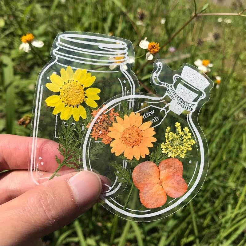 Transparenta bokmärken med torkade blommor