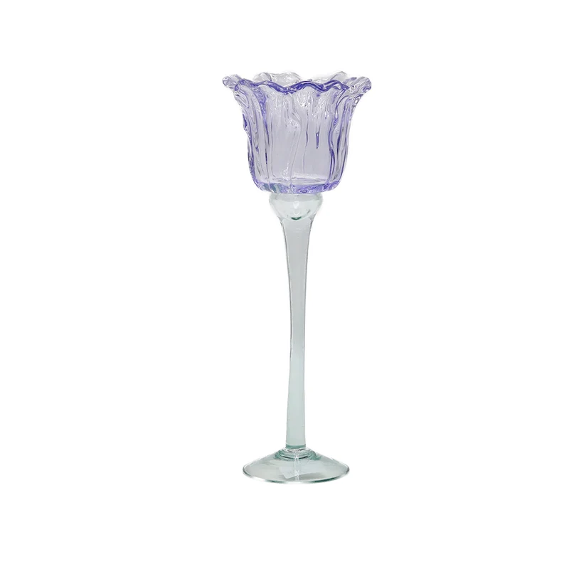 Ljusstake i glas för värmeljus lila tulpan 28 cm