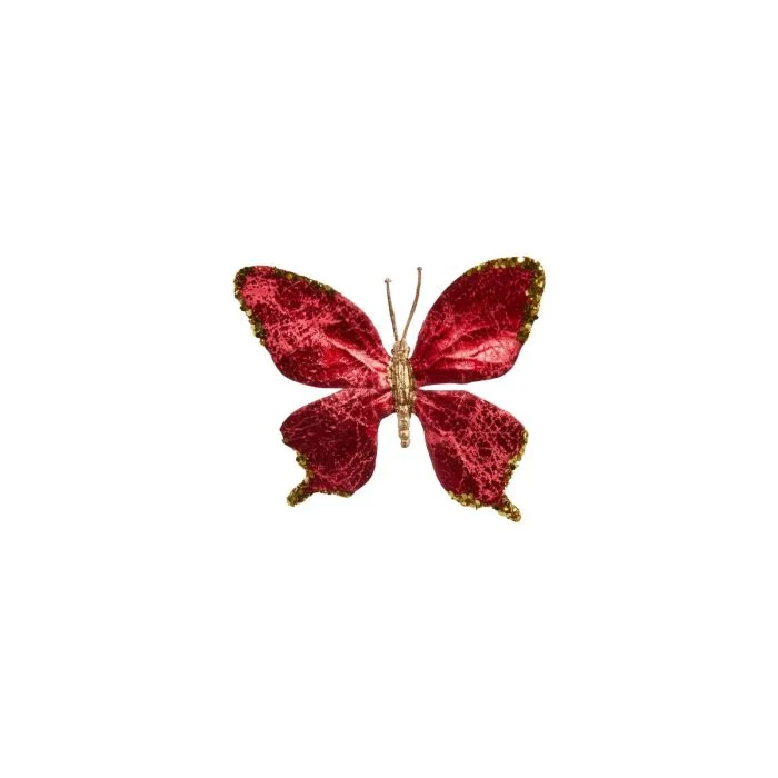 Fjäril med klämma 7 cm hög röd