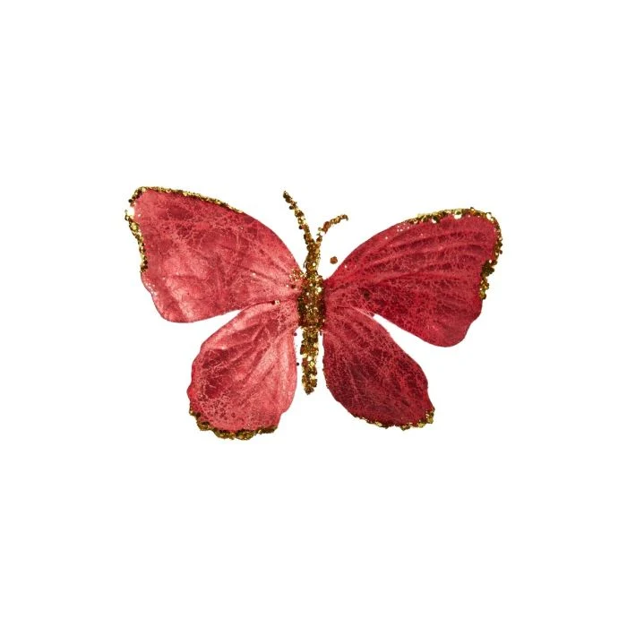 Fjäril med klämma 9 cm hög röd