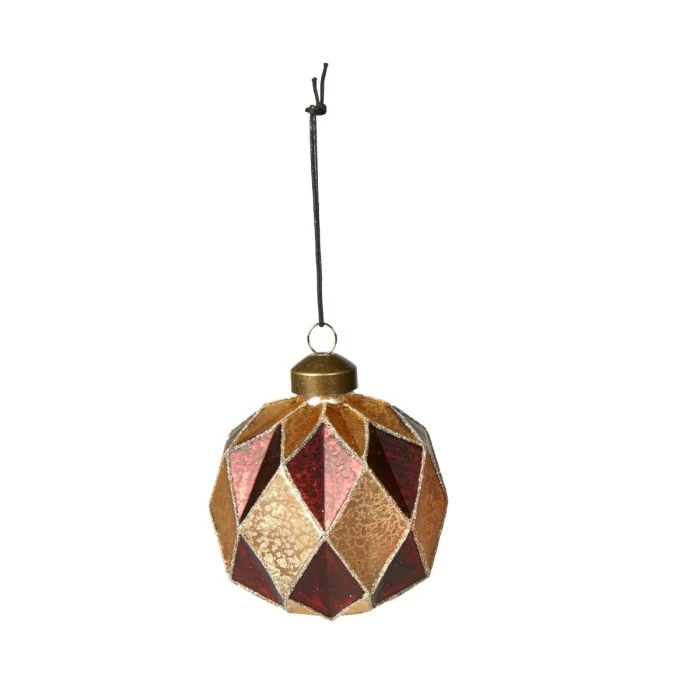 Julgranskula med rutmönster röd/guld