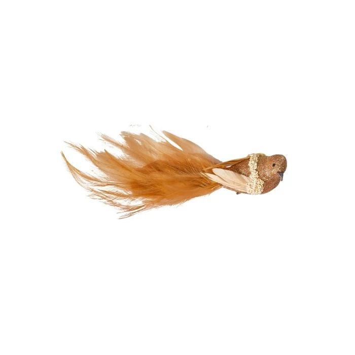 Fågel med klämma 22 cm lång bärnstensfärgad