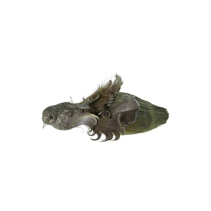 Fågel med klämma och gröna fjädrar