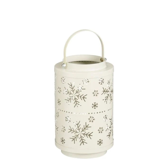 Lykta med snöflingor beige