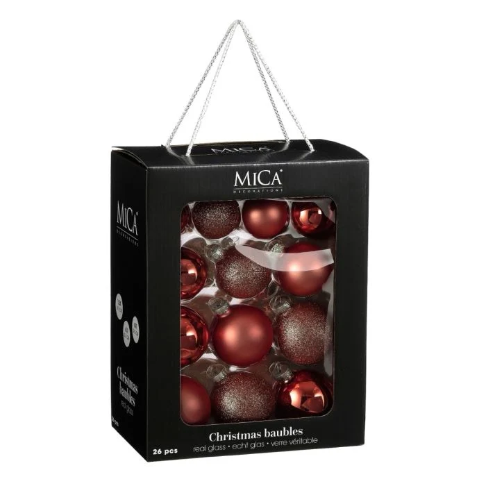 Julgranskulor 26-pack mörkröda