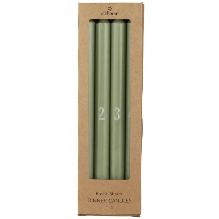 Adventsljus dammgröna med 4 kronljus präglade siffror 1–4