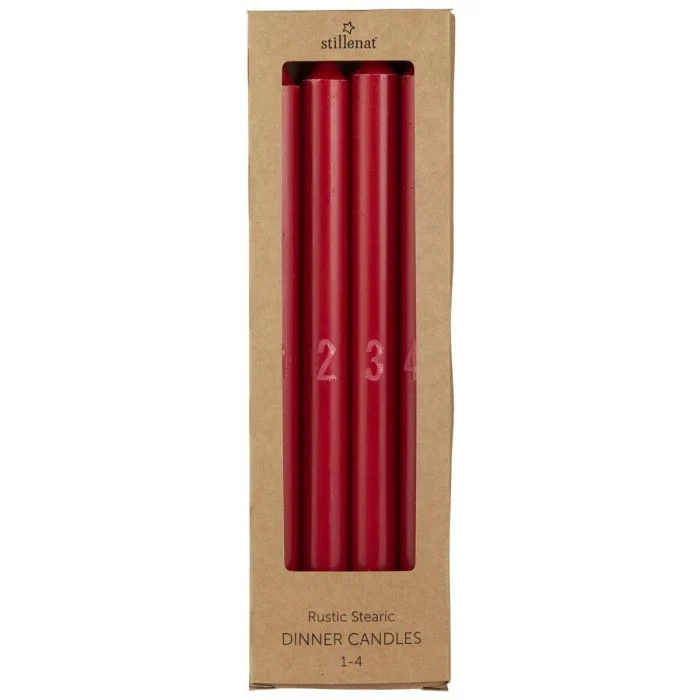 Adventsljus röda med 4 kronljus präglade siffror 1–4