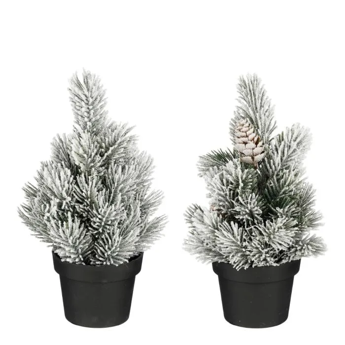 Gran i kruka med snö 24 cm hög