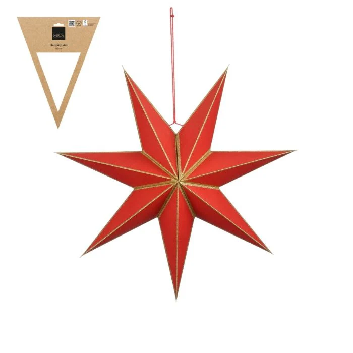 Julstjärna röd med guldfärgade kanter 60 cm i dia
