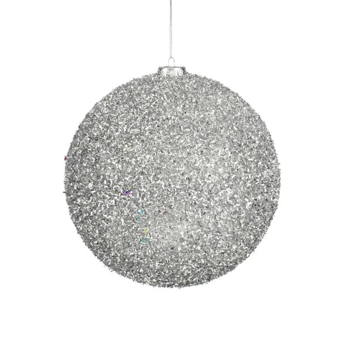 Stor julgranskula silver glitter 20 cm i diameter