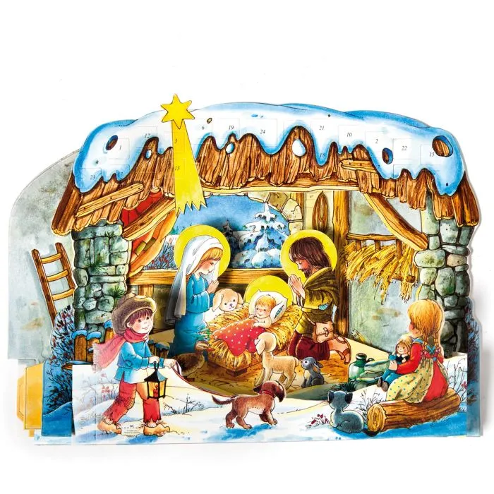 Julkalender med Jesusbarnet i krubban