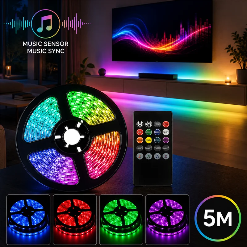 LED strips ljusslinga 5 meter med fjärrkontroll och musiksensor
