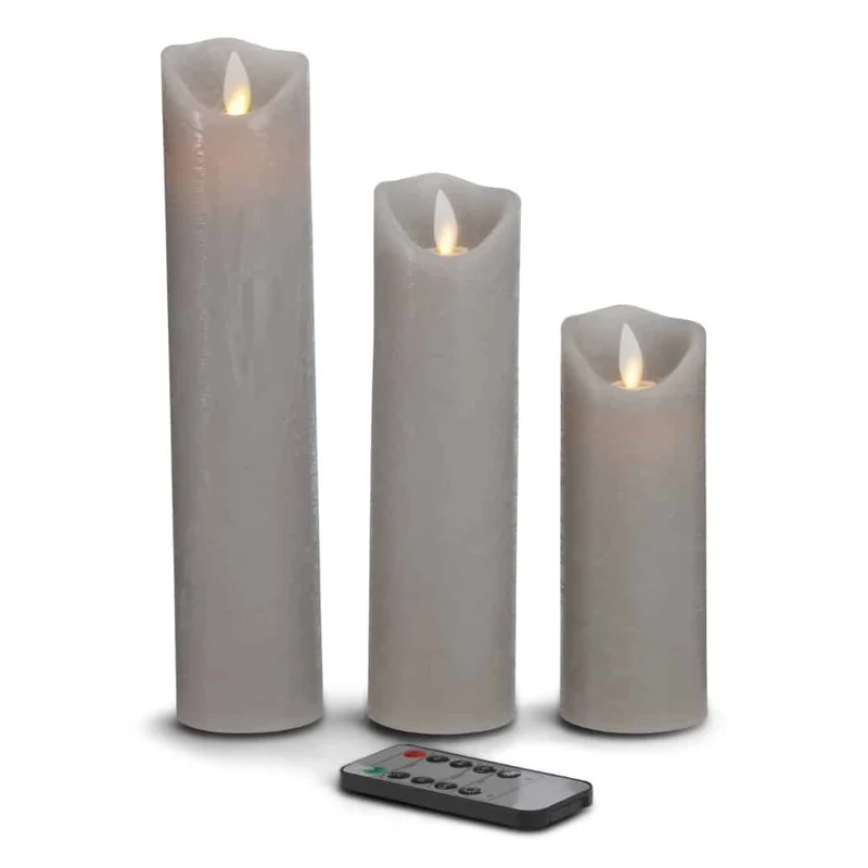 LED-ljus - 3 st. - 15/20/25 cm - med 3D-låga - (flera färger)