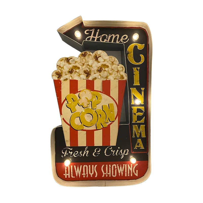 Retroskylt POPCORN med ljus