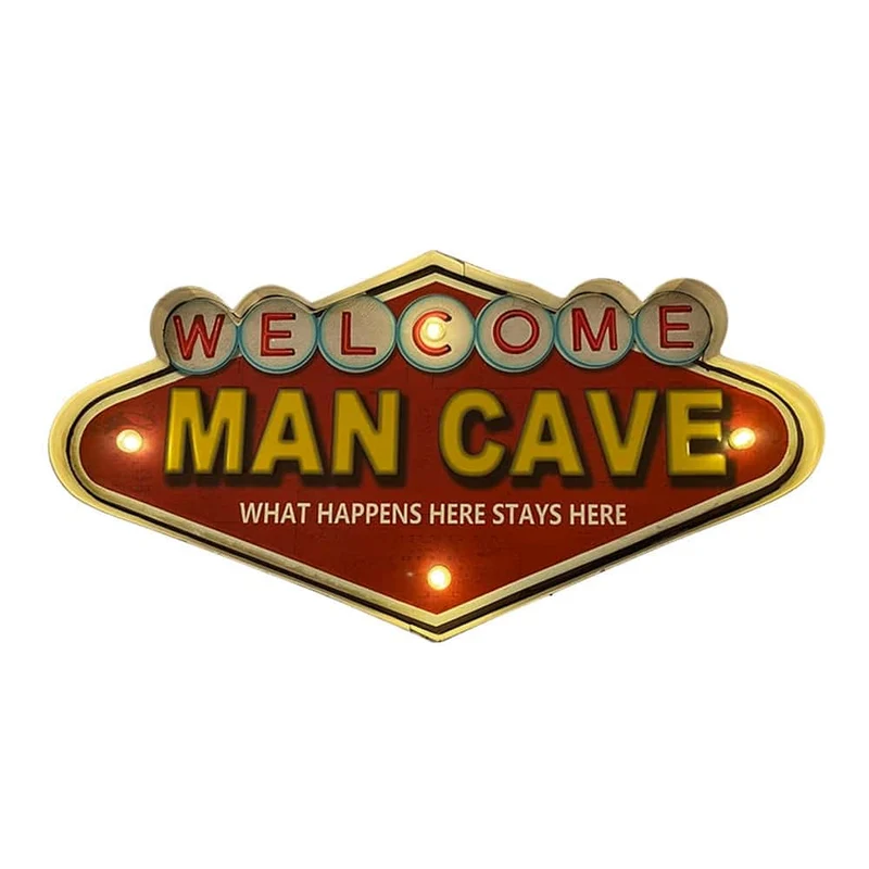 Retroskylt MAN CAVE med ljus