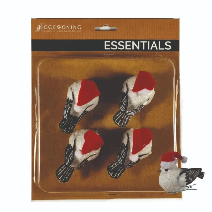 Julfåglar med klämmor 4-pack