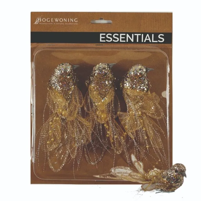 Guld och glitterfåglar 3-pack