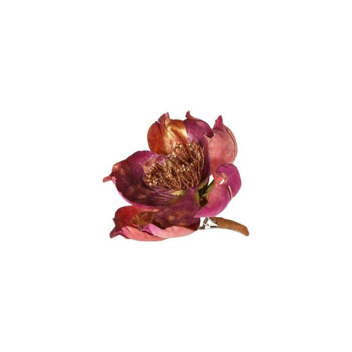 Blomhuvud med klämma magnolia rött och guld