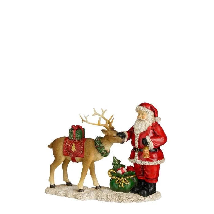 Jultomten med ren 15 cm lång