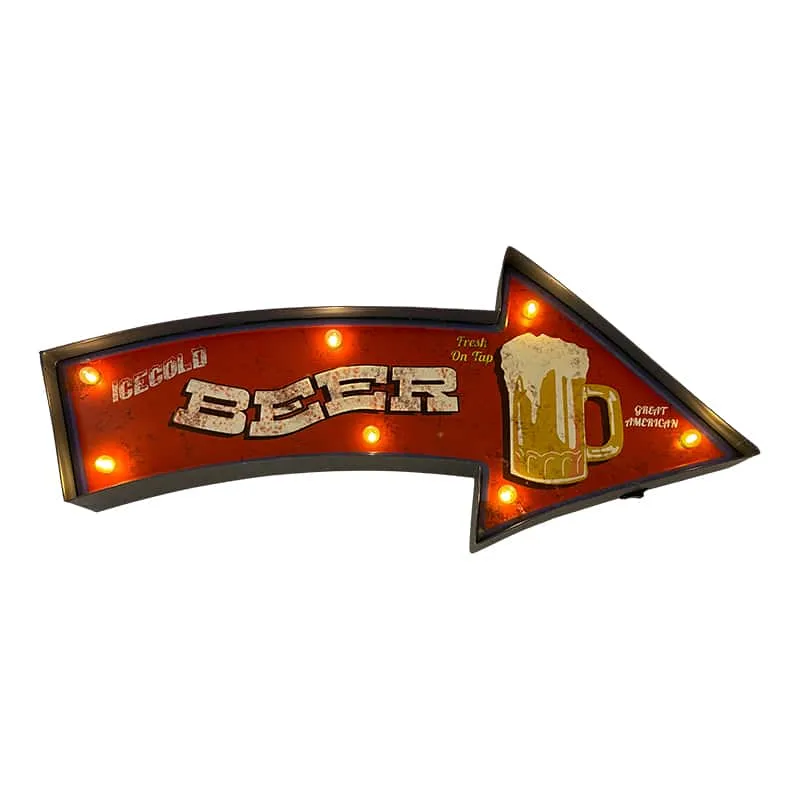 Retroskylt BEER med ljus Pil