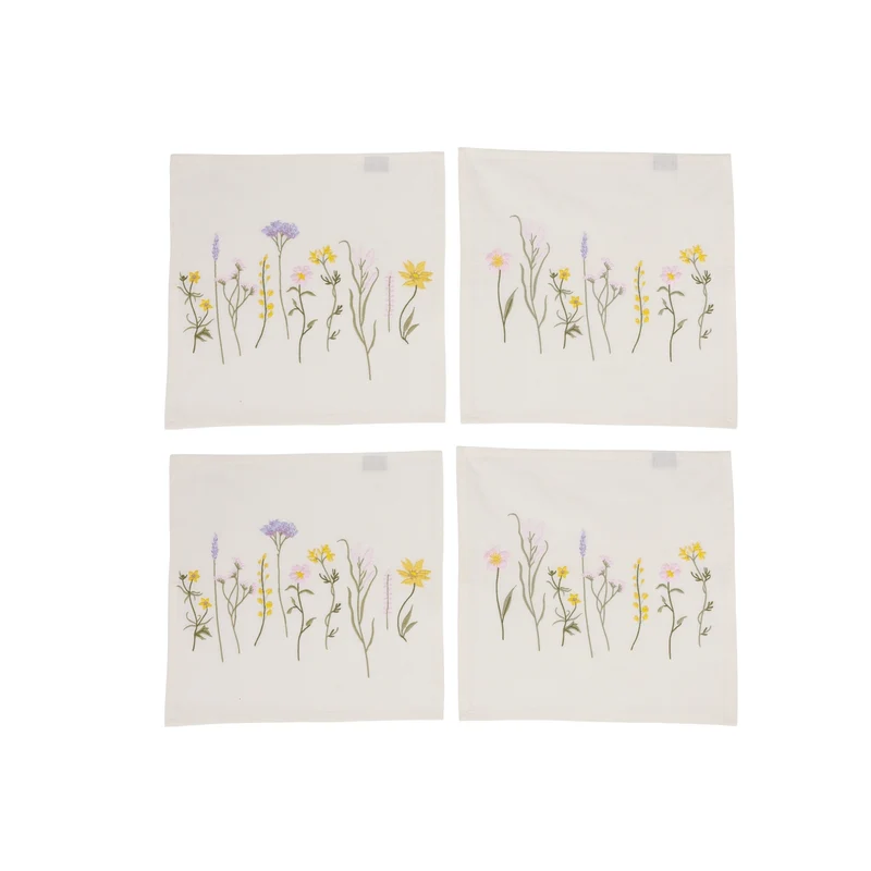 Tygnäsdukar med blomsterbroderi 4-pack